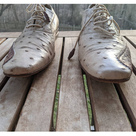 MEZLAN PLATINUM Tan Genuine Ostrich Skin Exotic Dress Oxford Sz 10.5  Made Spain main image 4